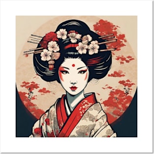 japanese style art geisha Posters and Art